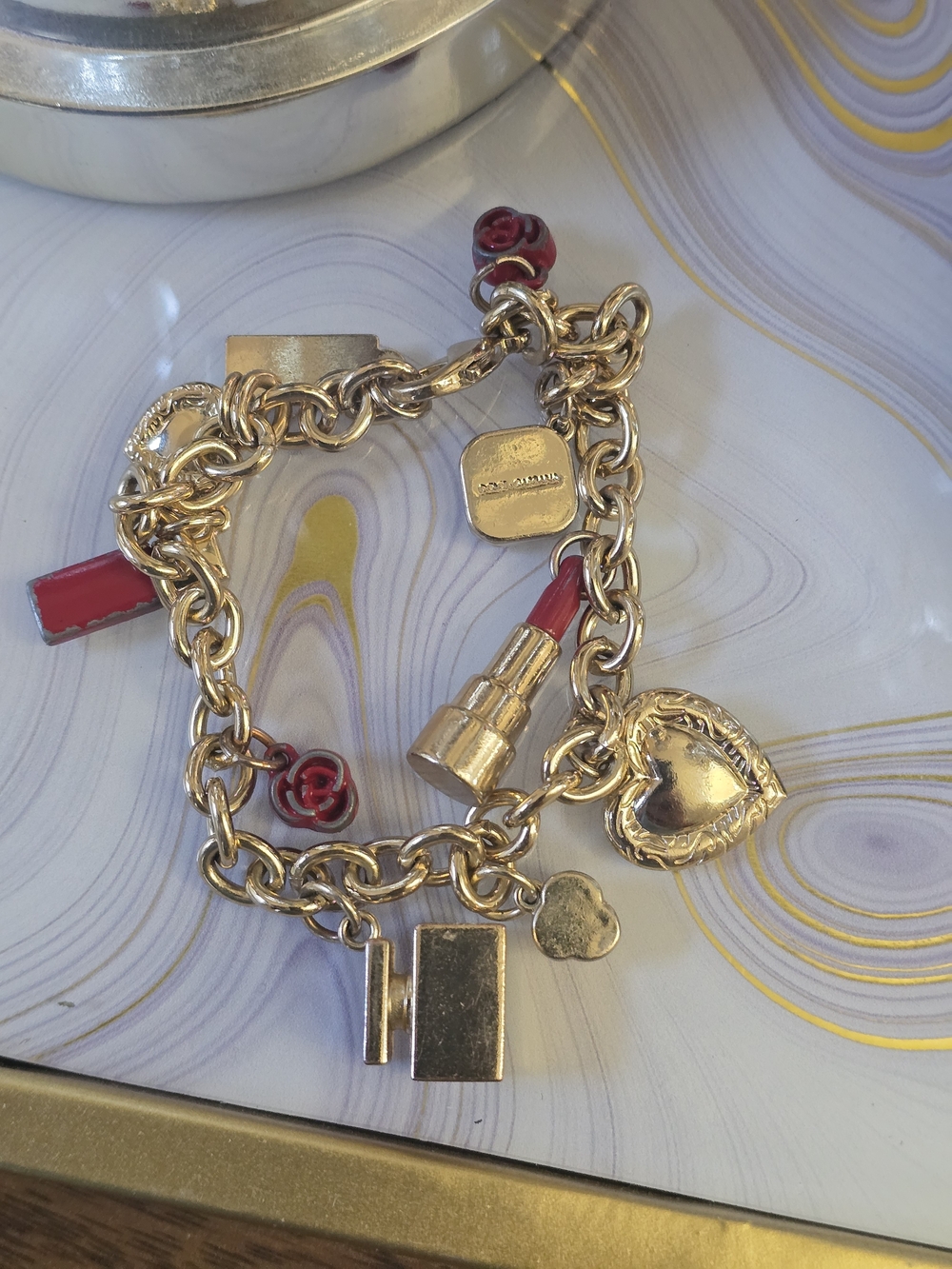 Gold-Tone Red Lipstick Charm Bracelet Dolce And Gabbana